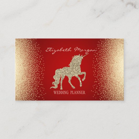 Elegant modern Confetti Red Gold Glitter Unicorn Visitekaartje (Voorkant)