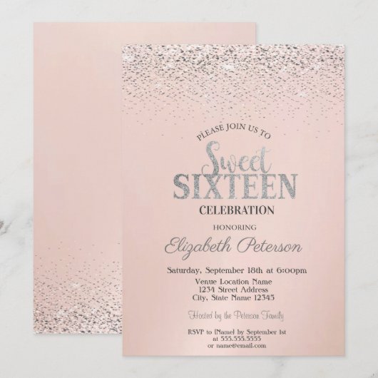 Elegant Modern Confetti Zoete 16 Kaart (Voorkant / Achterkant)