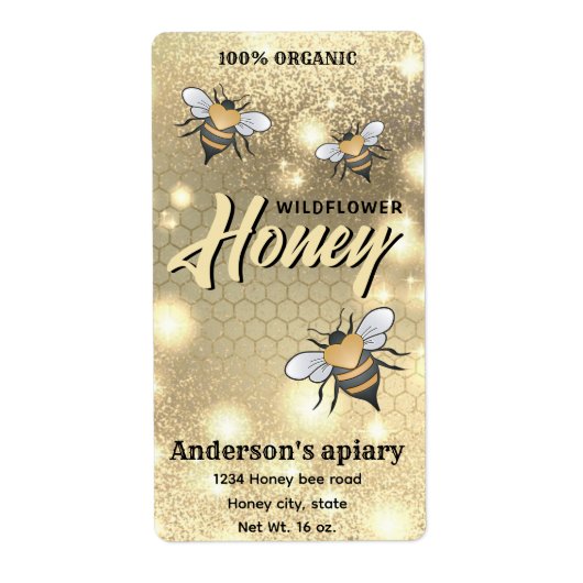 Elegant modern continu heldere sparkle bijen honin etiket (Voorkant)