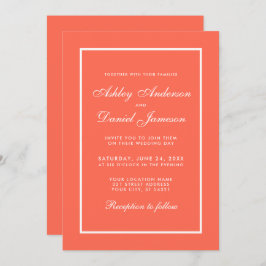 Elegant Modern Coral and White Wedding Invitation Kaart