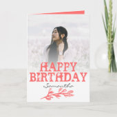 Elegant Modern Coral Oranje Foto Waterverf Kaart (Voorkant)