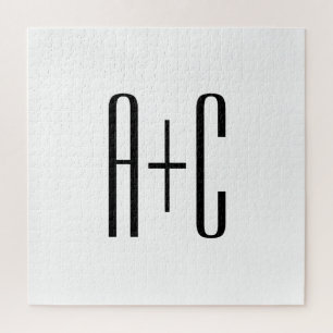 Elegant Modern Couples Initialen   Wit & Zwart Legpuzzel