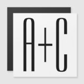 Elegant Modern Couples Initialen | Wit & Zwart Magnetische Uitnodiging (Voorkant / Achterkant)