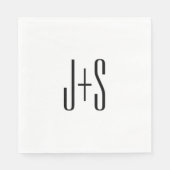Elegant Modern Couples Initialen | Wit & Zwart Servet (Voorkant)