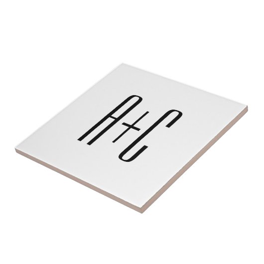 Elegant Modern Couples Initialen | Wit & Zwart Tegeltje (Zijkant)