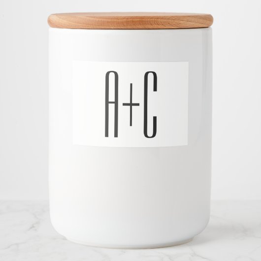 Elegant Modern Couples Initialen | Wit & Zwart Voedselcontainer Etiket (Voorkant)