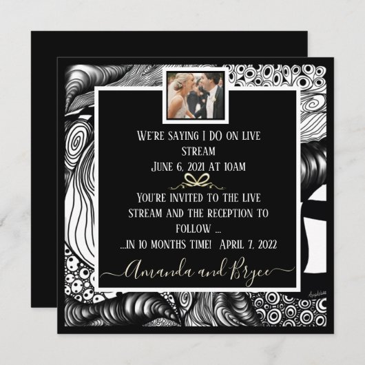 Elegant modern covid live stream bruiloft kaart (Voorkant / Achterkant)