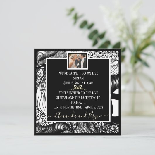 Elegant modern covid live stream bruiloft kaart (Staand voorkant)