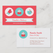 Elegant Modern Cupcake bakery Cafe Red Turquoise Visitekaartje (Voorkant / Achterkant)
