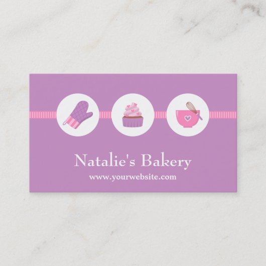 Elegant modern Cupcake bakkerij roze Paars Visitekaartje (Voorkant)