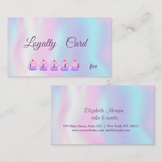 Elegant Modern Cupcakes Holographic Loyalty Kaart (Voorkant / Achterkant)