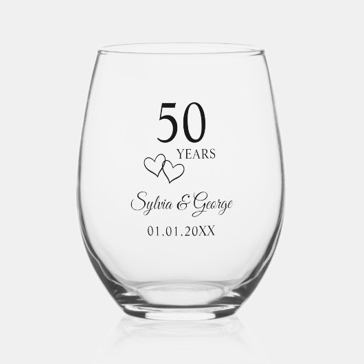 Elegant Modern Custom 50e Jubileum Keepsake Wijnglas Zonder Voet (Voorkant)