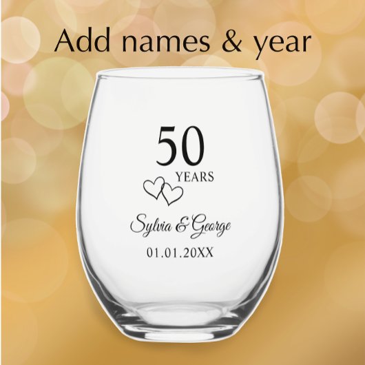 Elegant Modern Custom 50e Jubileum Keepsake Wijnglas Zonder Voet