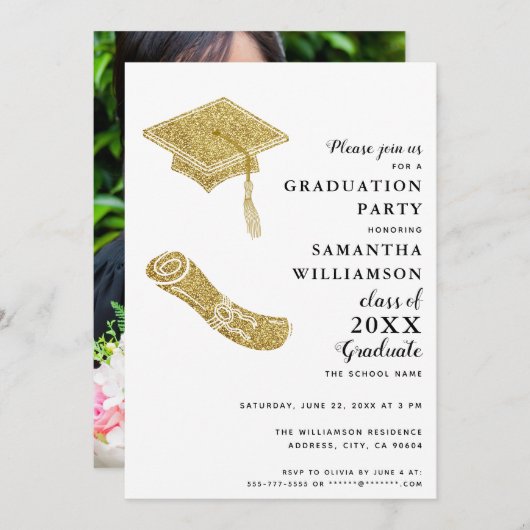 Elegant Modern Custom Photo Graduation Party Kaart (Voorkant / Achterkant)