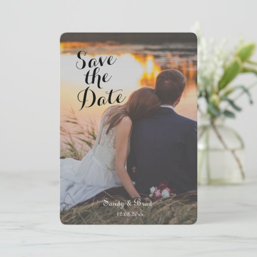Elegant Modern Custom  Photo Save The Date Wedding Kaart (Staand voorkant)