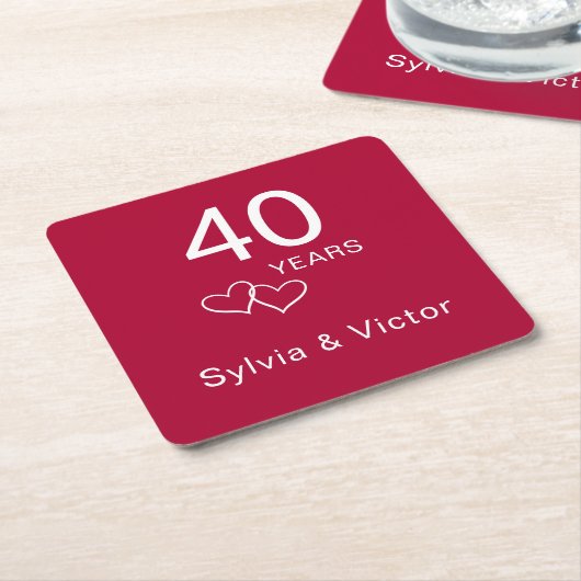 Elegant Modern Custom Ruby 40e Jubileum Party Kartonnen Onderzetters (Schuin)