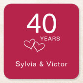 Elegant Modern Custom Ruby 40e Jubileum Party Kartonnen Onderzetters (Voorkant)