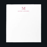 Elegant modern Cute Simple Burgundy Red Monogram Notitieblok<br><div class="desc">Het ontwerp kenmerkt een gepersonaliseerd monogram initiaal en een naam in een eenvoudige en moderne typografische doopvont.</div>