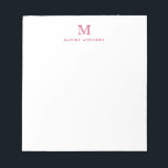 Elegant modern Cute Simple Burgundy Red Monogram Notitieblok<br><div class="desc">Het ontwerp kenmerkt een gepersonaliseerd monogram initiaal en een naam in een eenvoudige en moderne typografische doopvont.</div>