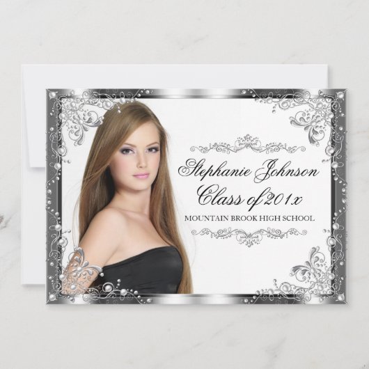 Elegant Modern Damask Afstuderen Kaart (Voorkant)