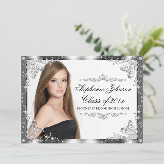 Elegant Modern Damask Afstuderen Kaart (Staand voorkant)