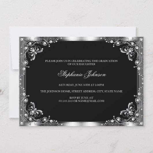Elegant Modern Damask Afstuderen Kaart (Achterkant)