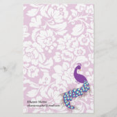 Elegant Modern Damask Paars Peacock op persoonlijk Briefpapier (Voorkant)
