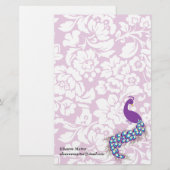 Elegant Modern Damask Paars Peacock op persoonlijk Briefpapier (Voorkant / Achterkant)