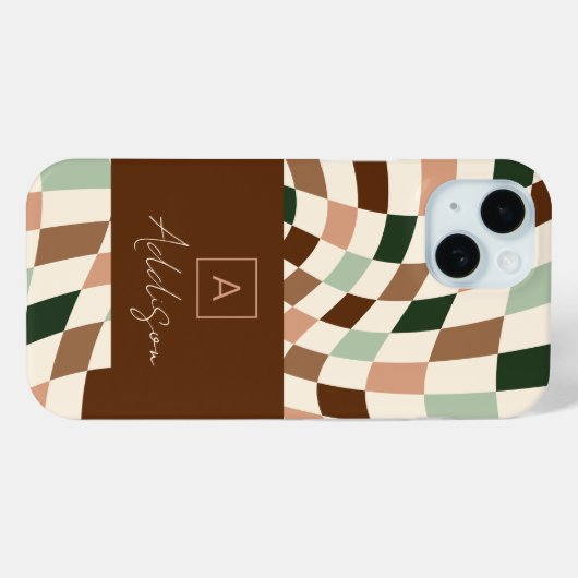 Elegant modern dambord gepersonaliseerd monogram Case-Mate iPhone case (Achterkant (horizontaal))