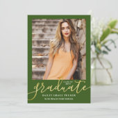 Elegant Modern Dark Green Photo Afstuderen Aankondiging (Staand voorkant)