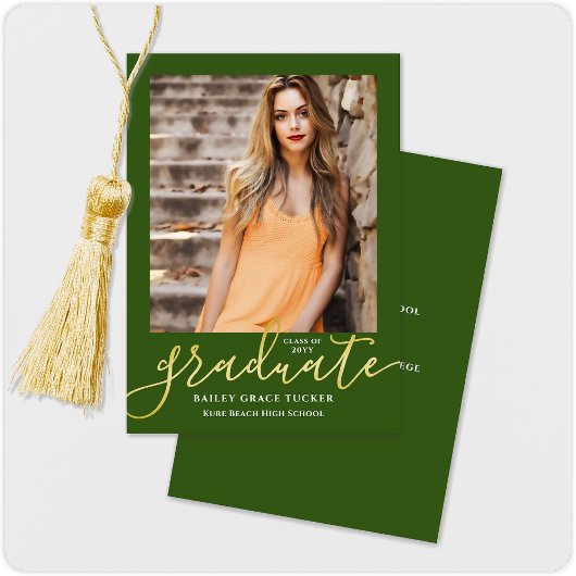 Elegant Modern Dark Green Photo Afstuderen Aankondiging
