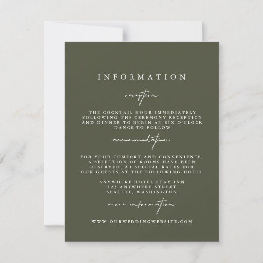Elegant Modern Dark Green Wedding Enclosure Kaarte Kaart (Voorkant)