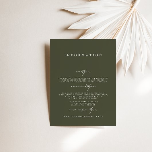 Elegant Modern Dark Green Wedding Enclosure Kaarte Kaart