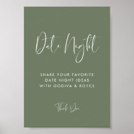 Elegant Modern Dark Sage Datum nacht ideeën teken Poster