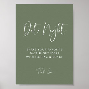 Elegant Modern Dark Sage Datum nacht ideeën teken Poster
