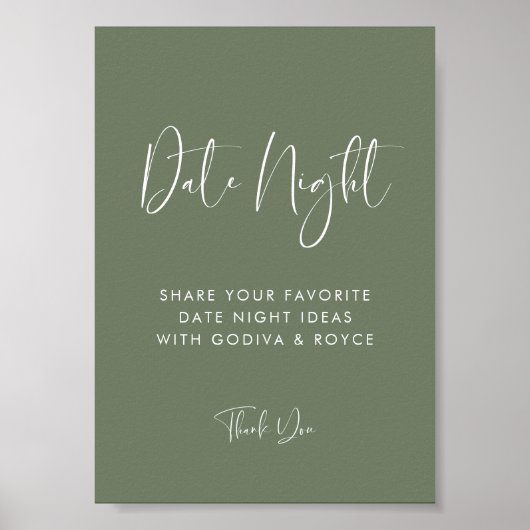 Elegant Modern Dark Sage Datum nacht ideeën teken Poster (Voorkant)