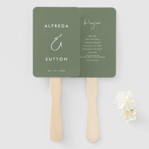 Elegant & Modern Dark Sage Green Wedding programma Handwaaier