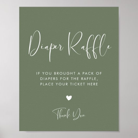 Elegant Modern Dark Sage Groene Luier Raffle teken Poster (Voorkant)