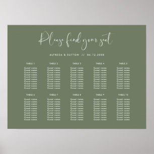 Elegant & Modern Dark Sage Trouwstoel grafiek Poster
