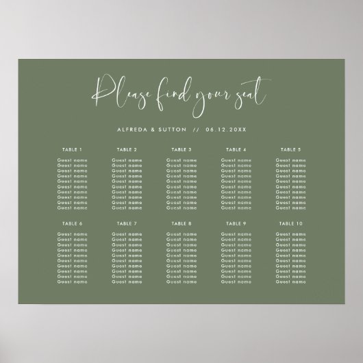 Elegant & Modern Dark Sage Trouwstoel grafiek Poster (Voorkant)