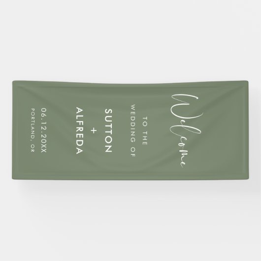 Elegant Modern Dark Sage Welcome to our Wedding Spandoek (Horizontaal)