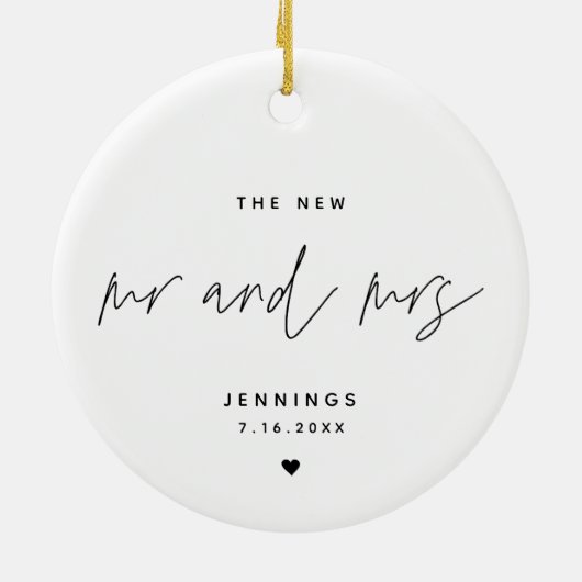 Elegant Modern De nieuwe heer en mevrouw bruiloft Keramisch Ornament (Achterkant)