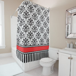 Elegant Modern Deco Damask Black en White Douchegordijn