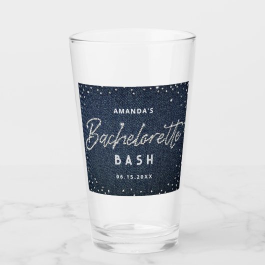 Elegant Modern Denim Diamonds Bachelorette Party Glas (Voorkant)