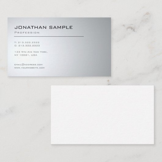 Elegant modern design Clean Plain Trendy Silver Visitekaartje (Voorkant / Achterkant)