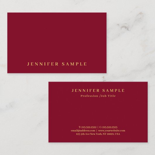 Elegant Modern Design Gold Text Burgundy Red Visitekaartje (Voorkant / Achterkant)