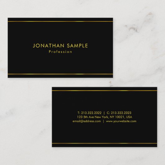 Elegant modern design zwarte gouden Sjabloon Luxe Visitekaartje (Voorkant / Achterkant)
