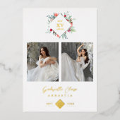 Elegant Modern Diamond Shape Mis XV años Floral Folie Uitnodiging (Voorkant)