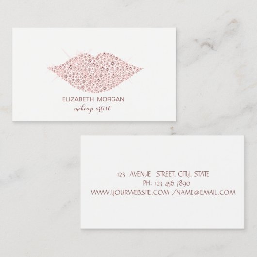 Elegant Modern, Diamonds Lips, Makeup kunstenaar Visitekaartje (Voorkant / Achterkant)
