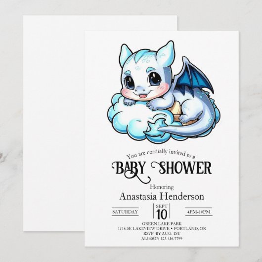 Elegant Modern Digital Dragon Baby shower Kaart (Voorkant / Achterkant)